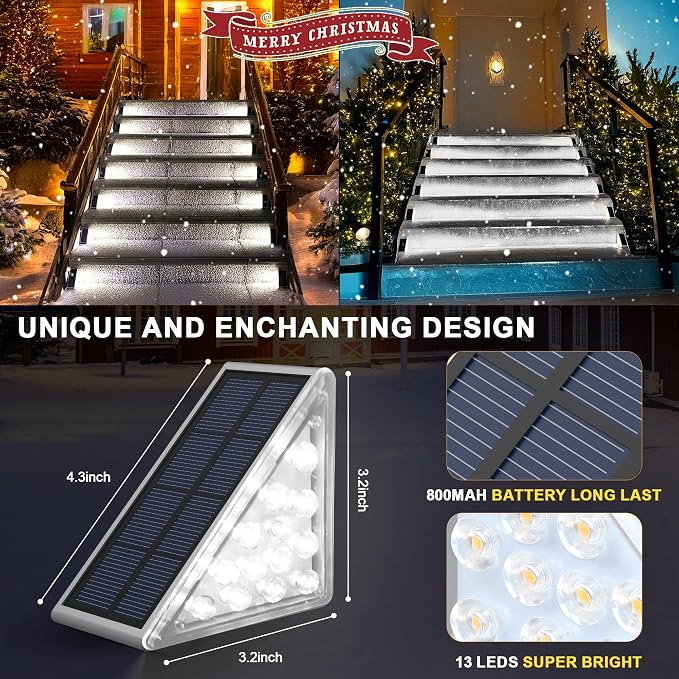 AUDLES Solar Step Lights - Waterproof Outdoor Decor, IP67 Solar Lights for Yard, Patio, Garden, Walkways, Front Door, Pathway, Driveway (12)