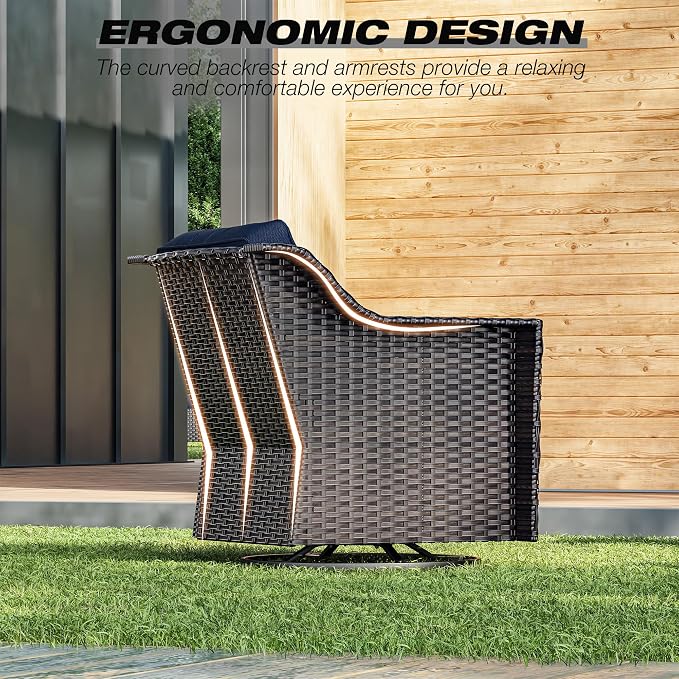Joyside Wicker Patio Furniture Sets, 6 Pieces Upgraded Large Size Outdoor Furniture with Swivel Rocking Patio Chairs, Outdoor Ottoman, 3-Seat Sofa and Side Table, Thick Cushions, Wide Armrest