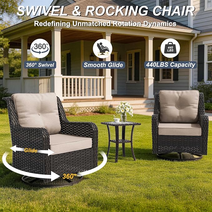7-Piece Patio Furniture Set, Thick Wicker Outdoor Furniture Set with 2 Swivel Chairs, Outdoor Sectional Sofa Couch with Fire Pit Table, Patio Conversation Set for Backyard, Porch, Deck, Brown