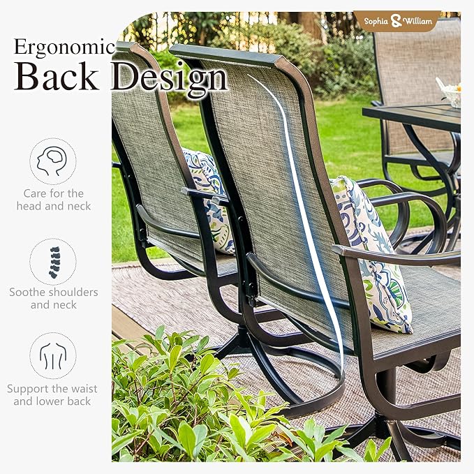 Sophia & William Patio Set with Umbrella Outdoor Dining Set for 6 with 13ft Umbrella Beige, 6 x Patio Chairs Brown, 1 Wood Like Outdoor Dining Table for Deck Lawn Garden (No Umbrella Base)