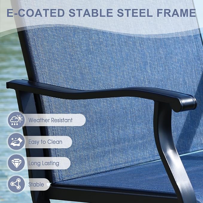 VICLLAX 3 Pieces Small Outdoor Furniture, 2 Patio Swivel Chairs and Small Round Outdoor Table for 2, Blue Chairs & Black