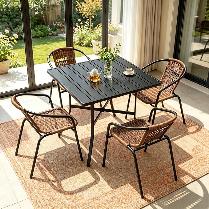 8 Pack Brown Stackable Outdoor Rattan Chairs, All-Weather Patio Seating for Balcony Porch Lawn, Small Patio Furniture Set for Front Porch Decor & Outdoor Spaces