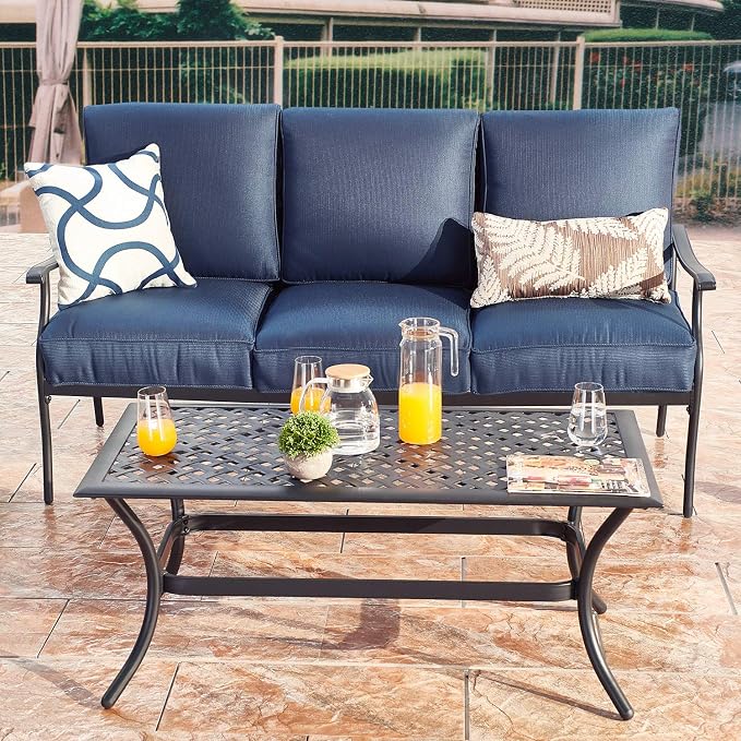 Patio Conversation Set Cushioned Outdoor Furniture Seating Sets with All Weather Galvanized Steel Frame (6 Pieces, Blue)