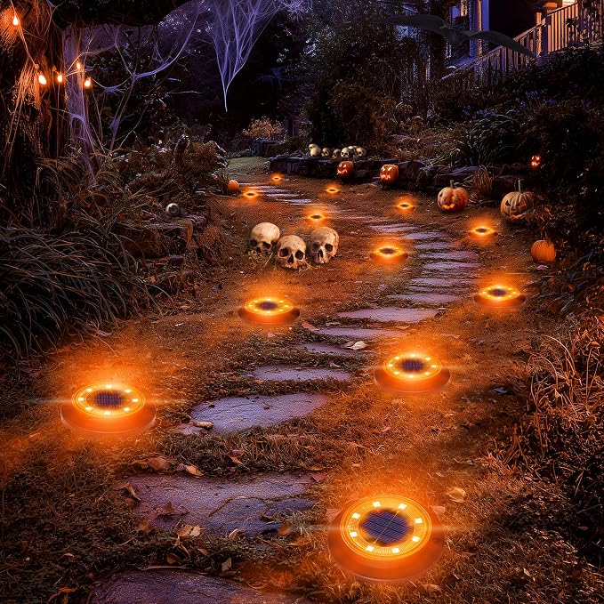 Flacchi Solar Ground Lights - Solar Powered Lights Outdoor Solar Disk Light Waterproof Landscape Light for Patio Yard Pathway Walkway Driveway (Orange, 12 Pack)