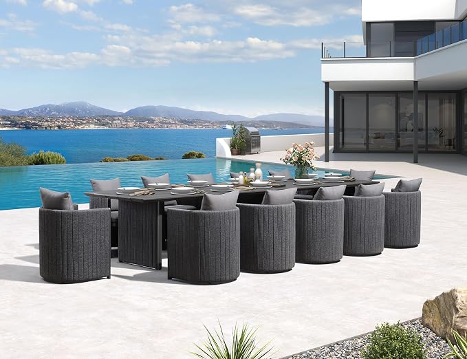 PURPLE LEAF 157-Inch Aluminum Patio Dining Set for Grand Party Hosts, 13-Piece Outdoor Dining Table and Chairs with Sun-Resistant Olefin Cushions for Backyard Dinner Parties and Poolside Hosting Grey