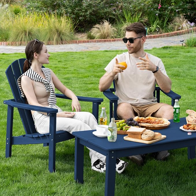 nevilywood Compact Stackable Adirondack Chairs,All Weather HDPE,380lb,Navy | 26.3" Wide HDPE.All-Weather Outdoor.Maintenance-Free.Stackable for Storage.25°Curved Straight Backrest.Quick Assembly