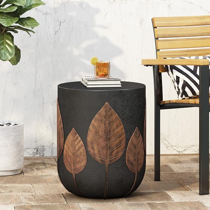 Copper Concrete Side Table for Outdoor Spaces - Lightweight, Durable Patio End Table with Rust-Resistant Coating, Perfect for Small Balconies and Gardens