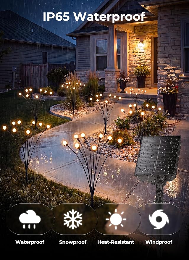 Brightown Solar Lights Outdoor,12Pack 96LED Solar Garden Lights Warm White | Swaying Firefly Waterproof, 8 Modes Solar String Light for Yard Patio Pathway Landscape Decoration Gifts
