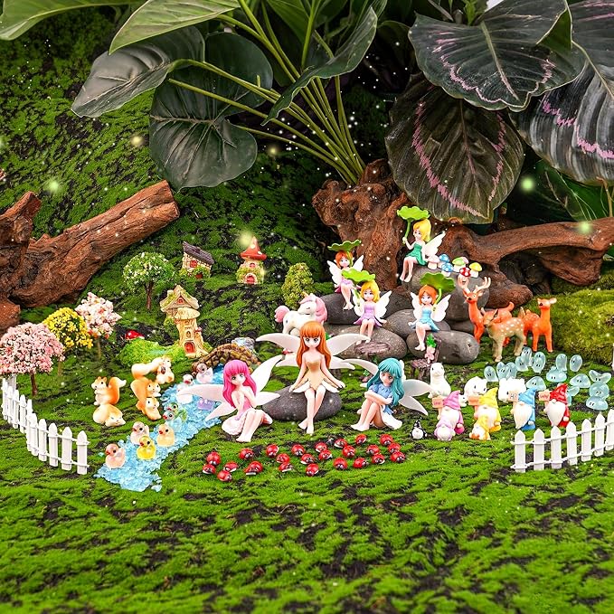 112PCS Fairy Garden Accessories Kit with 2 Gift Bags – Complete Miniature Fairy House & Accessories for DIY Indoor & Outdoor Terrarium, Planter & Garden Decor Gift