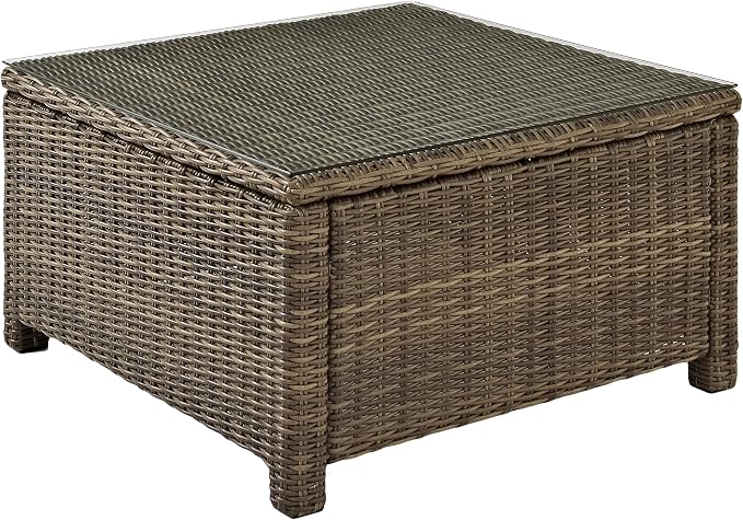 Crosley Furniture Bradenton 5-Piece Outdoor Sectional Sofa Wicker Conversation Patio Furniture Set for Deck, Brown with Navy Cushions