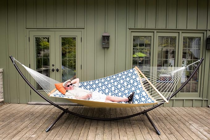 Vivere Quilted Polyester Fabric Double Hammock with Spreader Bars - 450 lb Capacity