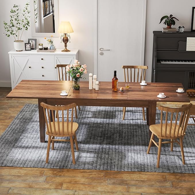 70.86" - 106.5" Extendable Dining Room Table, Modern Extra Long Folding Dining Tables, Outdoor Patio Furniture Set for 2-8 People, Adjustable Kitchen Dinner Table, Walnut