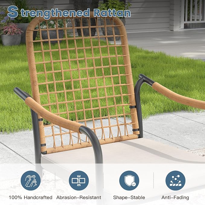 DIFY 5 Pieces Outdoor Dining Set, Metal Patio Table and Chairs Set for 4, 37.8" Square Dining Table with Umbrella Hole & Wicker Swivel Patio Chairs with Cushions, Grey Tabletop