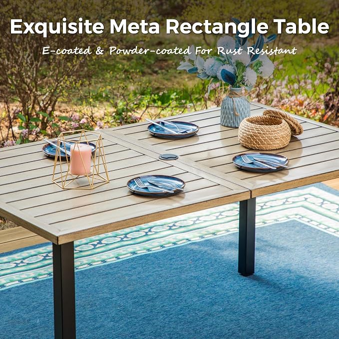 MIXPATIO 7 Pieces Outdoor Patio Dining Set for 6,Outdoor Metal Furniture Dining Set, 6 Metal Chairs with Thickened Cushions, 60" Rectangle Table for Garden Backyard with 1.57" Umbrella Hole