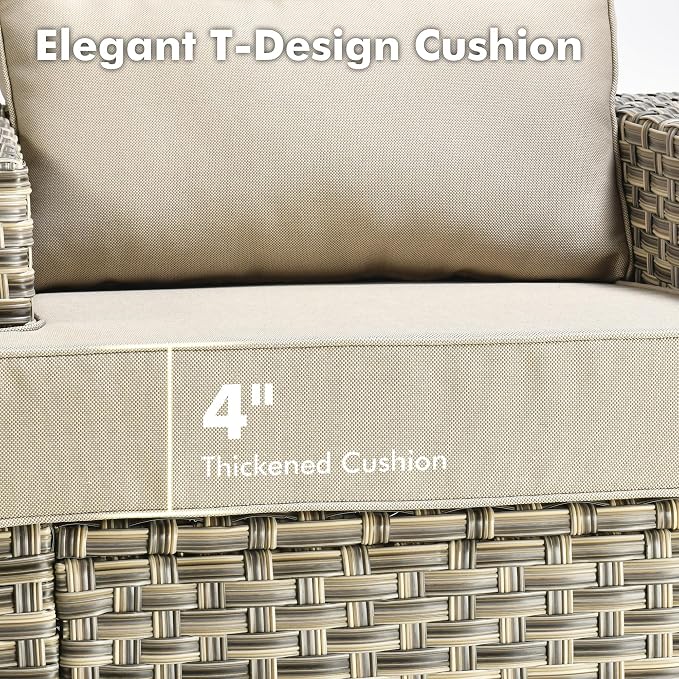 Weaxty 8 Pieces Outdoor Furniture Set, Patio Sectional Sofa Wide Seats Couch Chair with Ottoman Solar Table, Thick Cushion All-Weather Rattan Patio Conversation Sets for Backyard Porch Deck, Beige