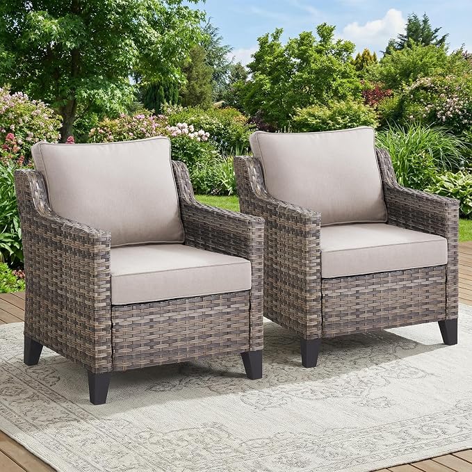 Belord Patio Chairs Set of 2, Outdoor Wicker Chairs for Deck Porch Garden, 2 Piece Luxury Patio Furniture Set, Beige