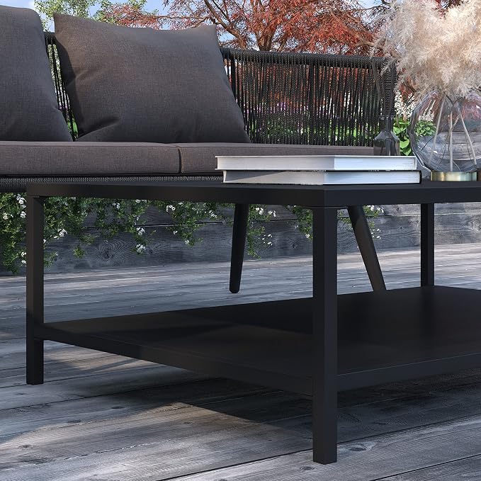 Merrick Lane Lanier Metal Patio Coffee Table - Black - Indoor/Outdoor