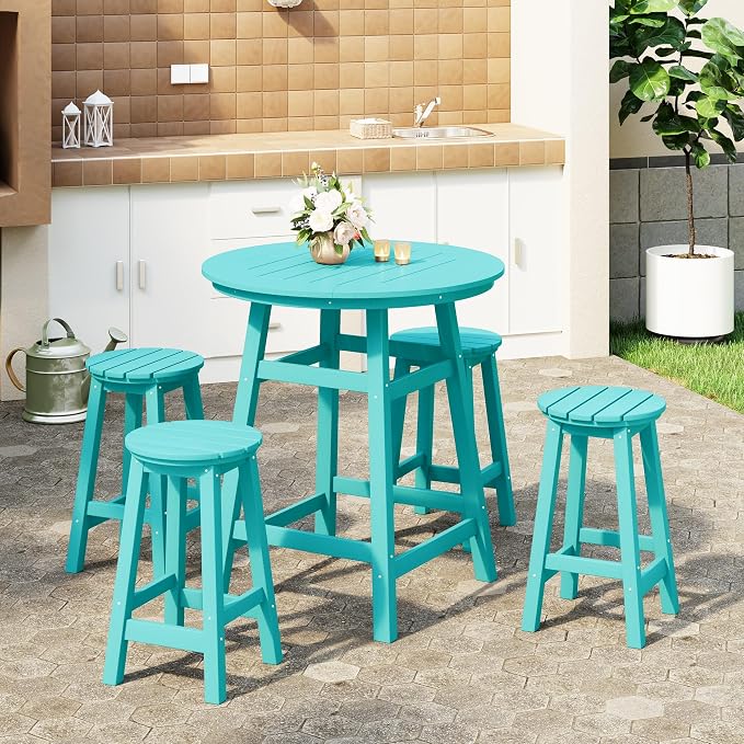 WestinTrends Malibu 5-Piece HDPE Outdoor Patio Dining Bar Bistro Table Set with Counter High Round Bar Stools