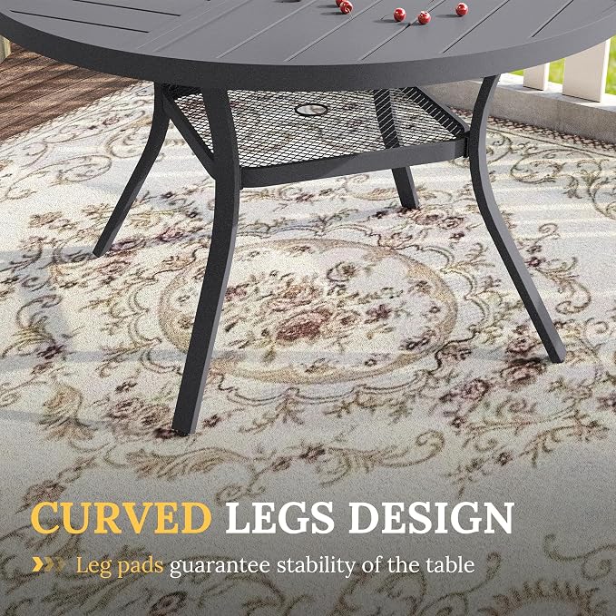 VICLLAX Round Patio Table with Adjustable Umbrella Hole for 6, All Weather Metal Outdoor Dining Table for Lawn Garden, 47.2" Outdoor Coffee Table, Grey Tabletop