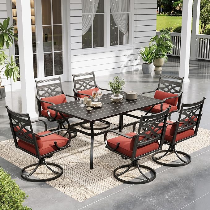 Sophia & William Patio Dining Set, Steel, Black | Umbrella Hole, Swivel Chairs, E-Coated, Cushions Included, For Patio, Garden and Yard