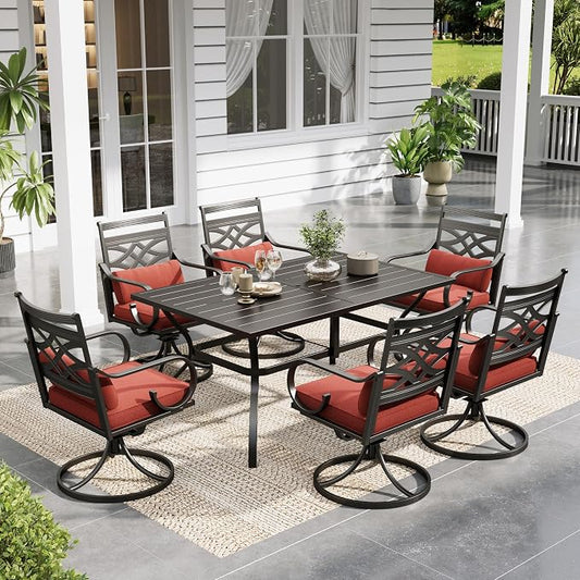 Sophia & William Patio Dining Set, Steel, Black | Umbrella Hole, Swivel Chairs, E-Coated, Cushions Included, For Patio, Garden and Yard