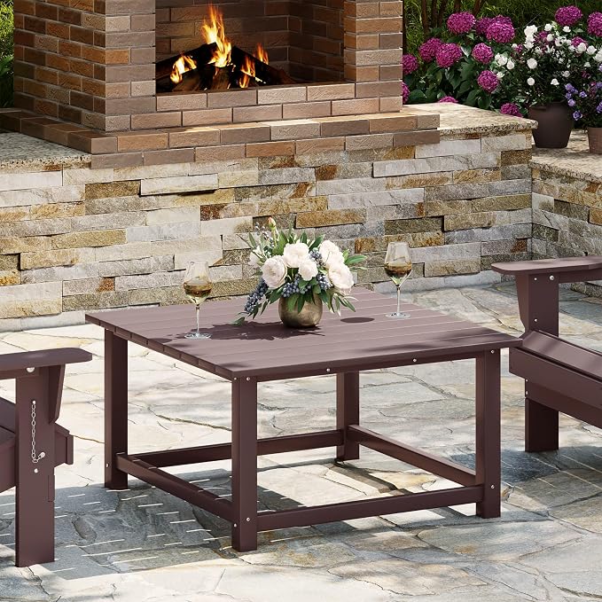WestinTrends Malibu Low Outdoor HDPE Square Patio Coffee Table, Dark Brown