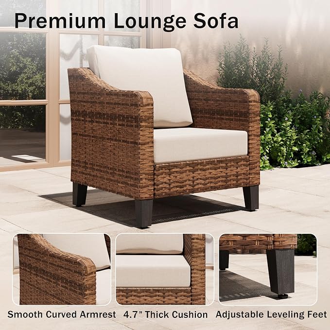 6-Piece Patio Conversation Sets, Outdoor Sectional Sofa with Ottoman & 2-Tier Coffee Table, Modular Wicker Furniture for Backyard, Garden
