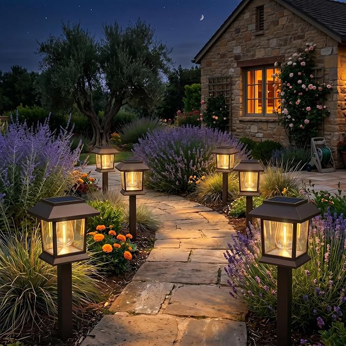Benany Solar Outdoor Lights, 12 Pack Solar Pathway Lights Waterproof, Landscape Lighting for Path Walkway Lawn Garden Yard Outside Décor, Brown
