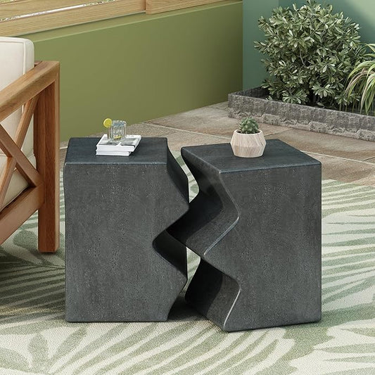 Christopher Knight Home Loire MGO Outdoor Side Table Set of 2, Concrete Indoor/Outdoor Nesting Coffee Table, Multi-Purpose Patio End Table, No Assembly, Stone Gray