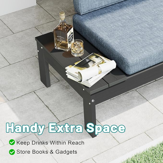Domi HDPE Outdoor Patio Sofa Set, 3-Piece Modern Conversation Set with Left & Right Sofas, Cushioned Sectional Seating and Coffee Table for Backyard, Porch, Deck & Garden,Grey