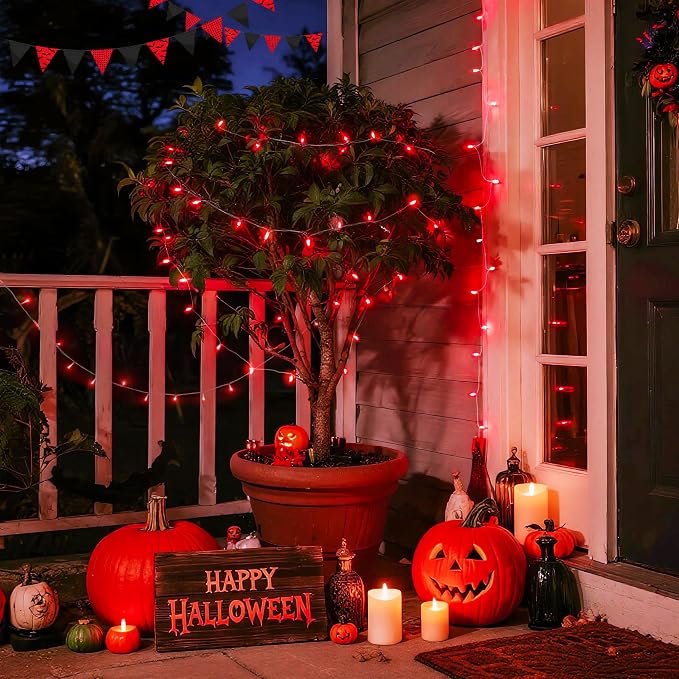 JMEXSUSS Connectable 33ft 100 LED Red Halloween String Lights Clear Wire | 8 Modes Room Red Lights Indoor Plug-in, Red Christmas String Lights Outdoor Waterproof for Xmas Bedroom, Party