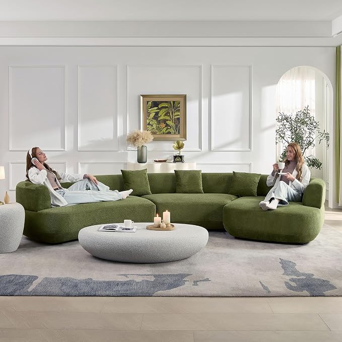55.12" Faux Stone Coffee Table Modern Unique Coffee Table Oval Rock Center Tables Round Edge Design Fiberglass Concrete Accent Tables for Living Room Office Apartment No Assembly, Cement
