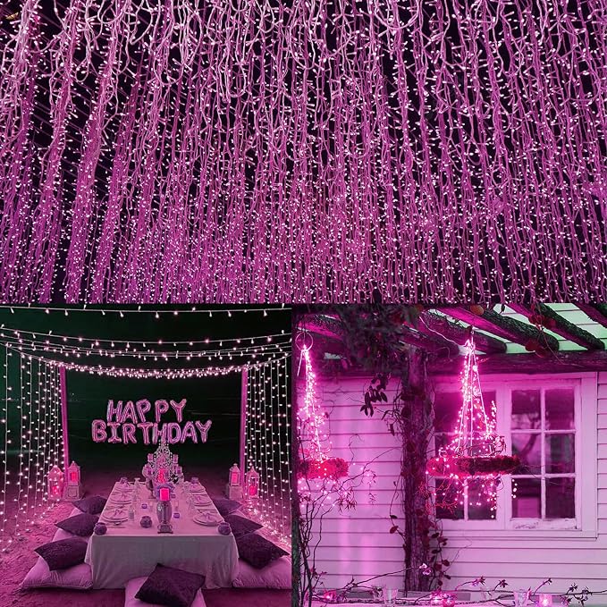 66FT 200 LED Fairy Lights Plug in, 8 Modes Twinkle Lights Pink | Waterproof String Lights Outdoor Indoor, Memory, Timer, Copper Wire, Christmas Lights for Bedroom Party Valentine's Day Decor