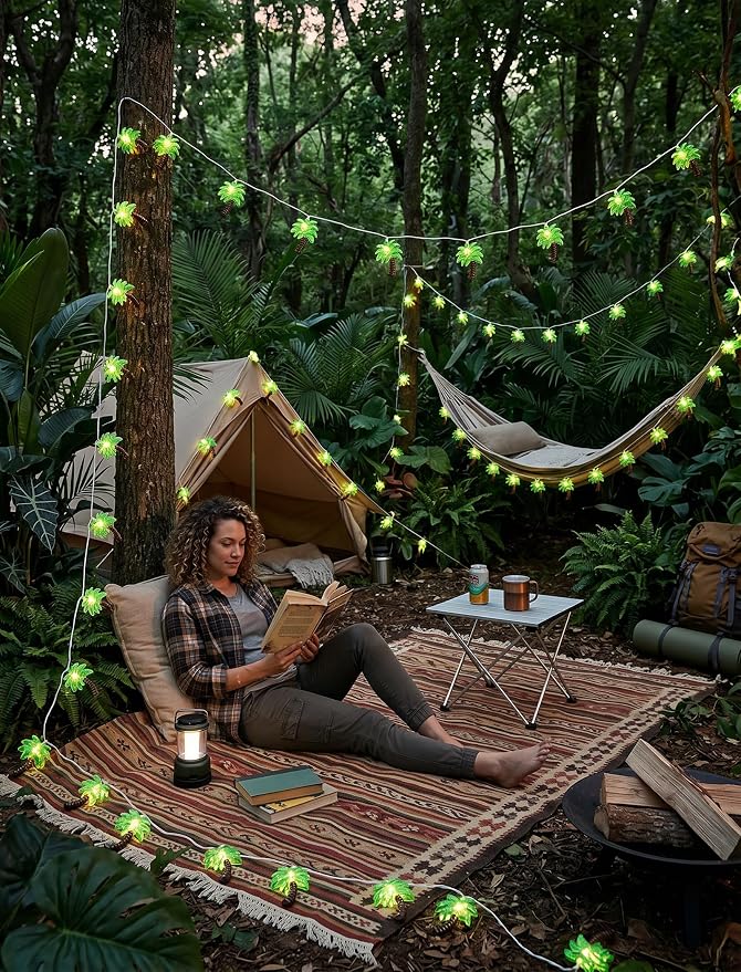 8.5Ft Palm Tree Lights Outdoor String Lights, 10L LED Patio Lights String | Summer Beach Themed, Plug in Lights for Outdoor Indoor, Bedroom, Birthday, Beach, Tiki Party Decor, White Wire