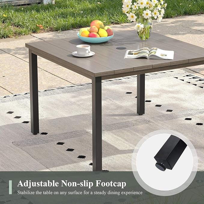 5 Pieces Outdoor Dining Set, 40.2" Square Table with Umbrella Hole & Stackable Patio Dining Chairs, Patio Table and Chairs Set for Deck Garden Porch, Grey Chairs & Grey Table
