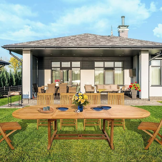 Teak Wood Santa Cruz Oval Double Extension Outdoor Patio Dining Table, 78 to 118 inches