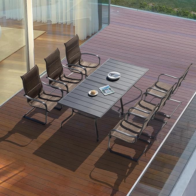 NUU GARDEN Outdoor Patio Dining Table, 4-Person Steel Slat Square Table, Modern Black Backyard Bistro Table with Umbrella Hole