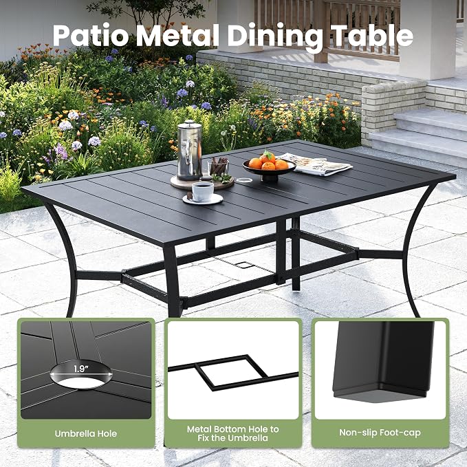 Amopatio 7 Pieces Patio Dining Set for 6, Outdoor Table and Chairs, 6 All Weather Swivel Patio Chairs, 59" Patio Spliced Rectangular Table with Umbrella Hole, for, Backyard & Poolside, Navy Blue