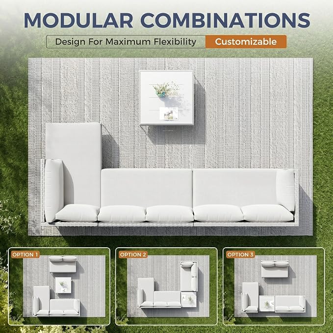ABCASA Outdoor Patio Sectional Furniture Set w/Water-Resistant Fabric | Oversized Seat Wicker Outdoor Furniture Set w/Thick Cushion, L Shaped Patio Conversation Set for Pool Yard, Gray