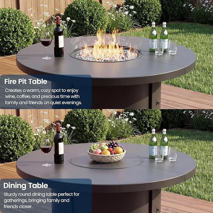 Aluminum Outdoor Patio Furniture Set,5 Pieces 4 Seats Patio Conversation Sets with 48" Round Propane Fire Pit Table,Metal Furniture Set with Thick Cushion,Navy Blue