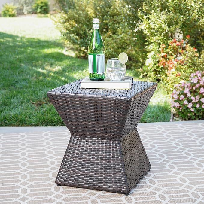 Outdoor Wicker Side Table, Lightweight & Water-Resistant All-Weather, 16.25" Small Rattan End Table Wicker Patio Table, for Patio Porch Living Room, Brown