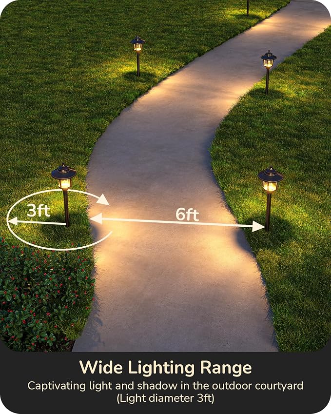 EDISHINE Low Voltage Landscape Lighting 12V 3W 120LM with Connectors 6 Pack | Seed Glass, 3000K Warm White, ORB Waterproof Electric LED Landscape Path Lights for Walkway Garden Yard