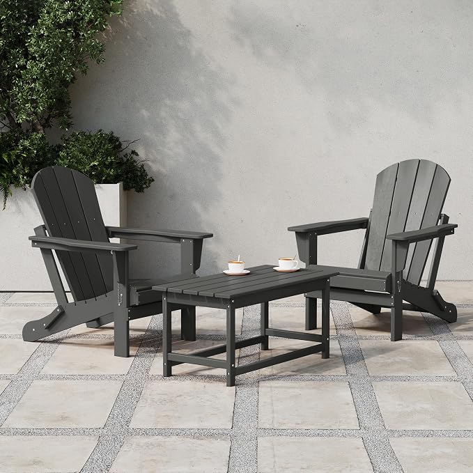 Costaelm Adirondack Conversation Table, HDPE Outdoor Drink Weather Resistant, Outdoor Patio Porch Accent Balcony Table for Pool, Seaside, Backyard, Gray