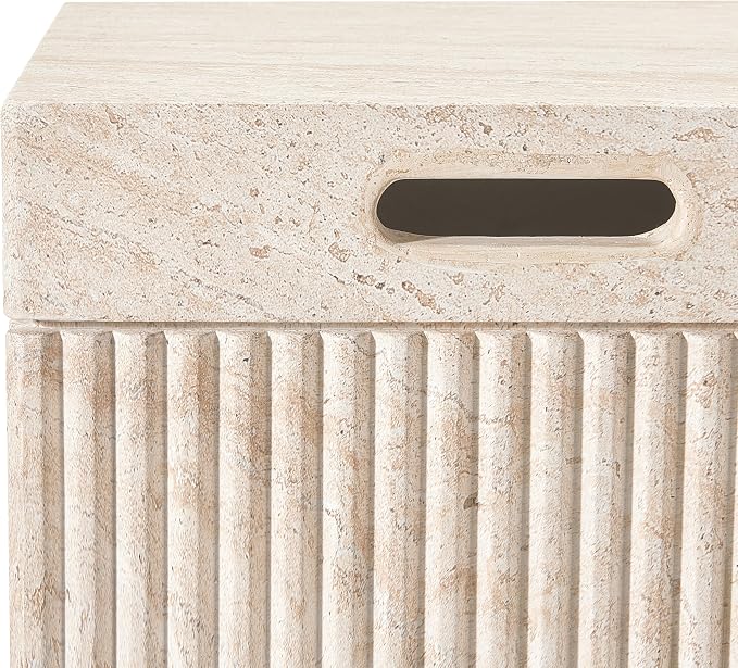 Christopher Knight Home Livia 20.28" Tall Outdoor Square Accent Side Tables Set of 6, Patio Decorative End Tables with Fluted Design, MGO Garden Stool for Patio Balcony & Garden Decor, Travertine