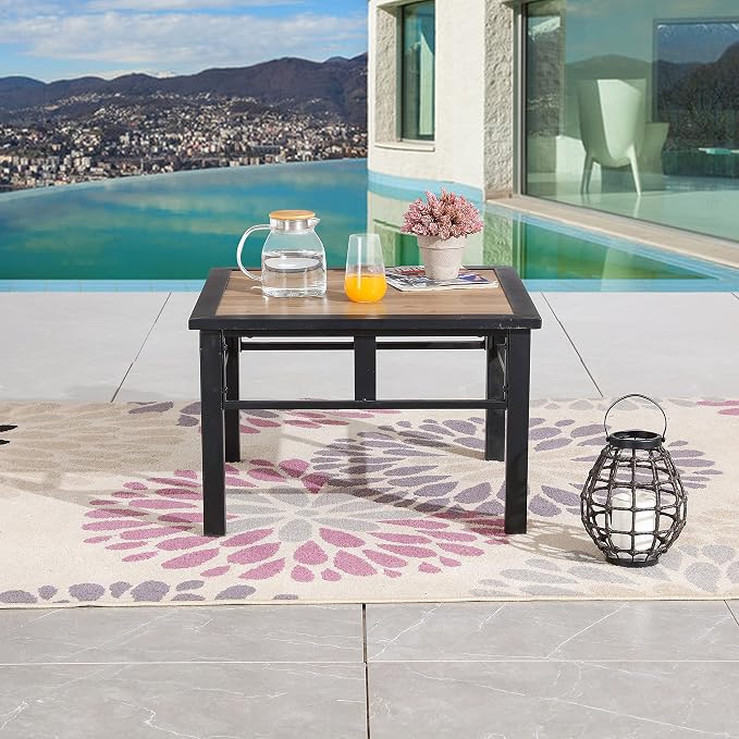LOKATSE HOME Outdoor Metal Square Table Patio Bistro Dining Furniture with Wood-Like Table Top, Steel Frame
