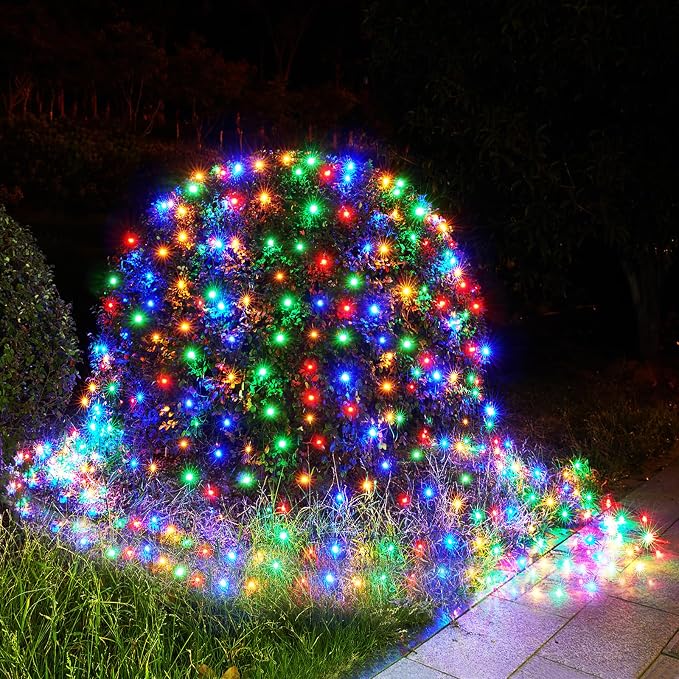 BlcTec Outdoor Christmas Lights 200 LED 8.4ft x 5.2ft Christmas Net Lights with 8 Modes, UL Certified, Timer, Connectable, Waterproof Design for Bushes, Shrubs Outdoor Xmas Decorations, Multicolor