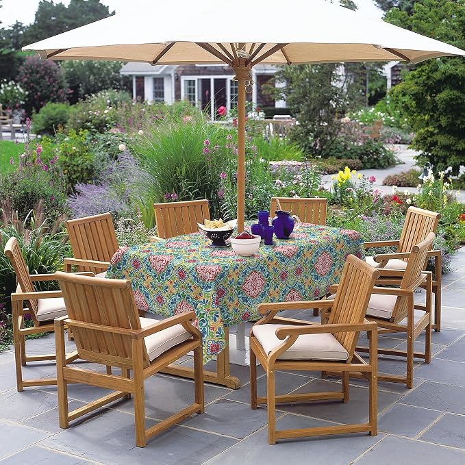DYTXIII Outdoor Rectangle Tablecloth with Umbrella Hole and Zipper 84" x 60", Water Repellent Floral Picnic Cover, Fade & Wrinkle Resistant Tablecloth for Patio/Garden/Party Table, Damask Red