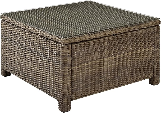 Crosley Furniture Bradenton All Weather Rattan Wicker Outdoor Sectional Coffee Table for Patio, Deck, Porch, Brown