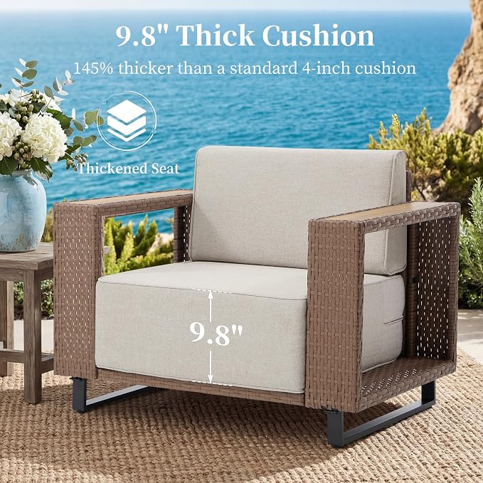 Bonzy Home 2 Piece Patio Furniture Set, 3 Seater Couch with Rattan Side Table and Extra-Thick Soft Cushions, Patio Conversation Sofa Sets for Porch, Garden Poolside Balcony