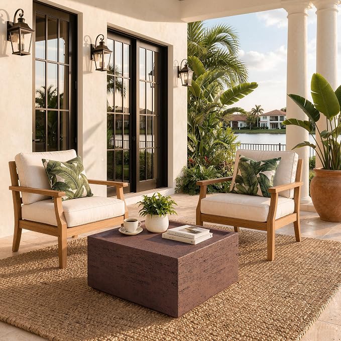 UPHA 28" Square Outdoor Coffee Table, Modern Hollow Concrete Patio Table, Small Minimalist Low Accent Table for Living Room, Balcony, Deck, Backyard, Rust Red